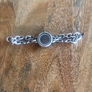 Silver Lucky Brand bracelet watch with green face